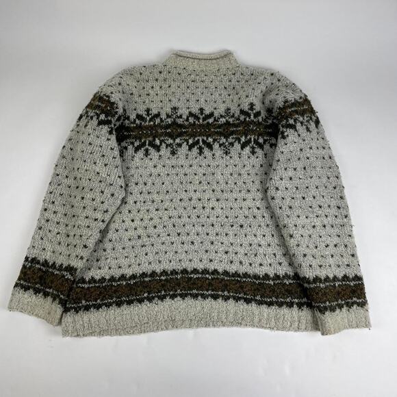 Vintage Snowflake Cream Brown High Collar Knit Snowflake Pattern Sweater Large - Picture 8 of 8